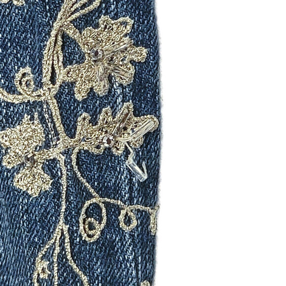 Ralph Lauren Embroidered Embellished Mid Rise Bootcut Blue Denim Jean Size 6P - Picture 9 of 13